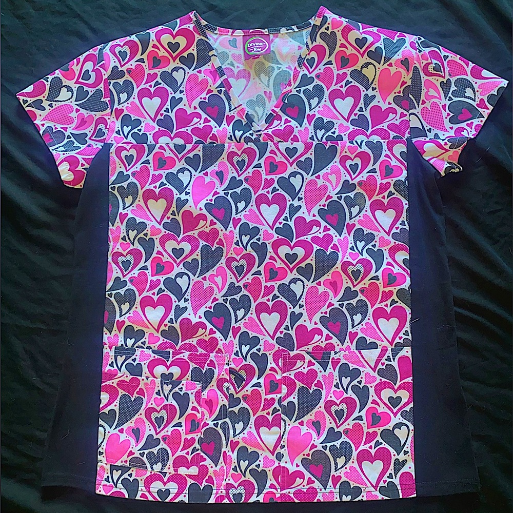 Pink and Black Heart Scrub Top
